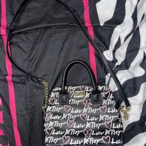 Betsey Johnson Black and Pink Heart Shoulder Bag